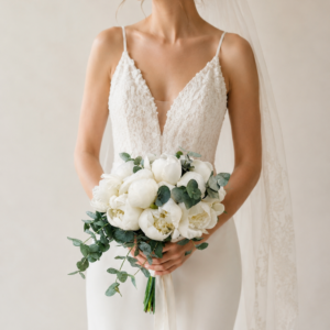 timeless white peony bridal bouquet