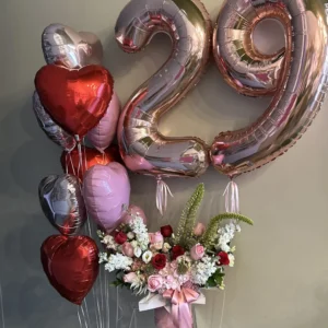 FLOWER BOX WITH BALLOONS AND NUMBERS