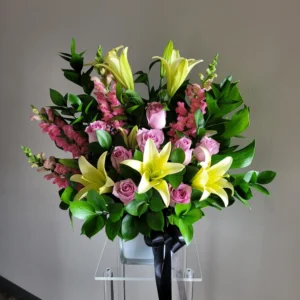 Funeral Sympathies Pink & Yellow Arrangement
