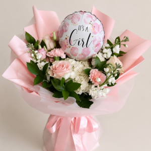 new baby bouquet and balloon