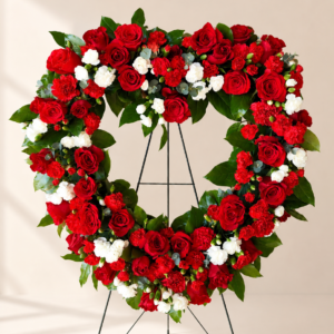 red open heart funeral wreath